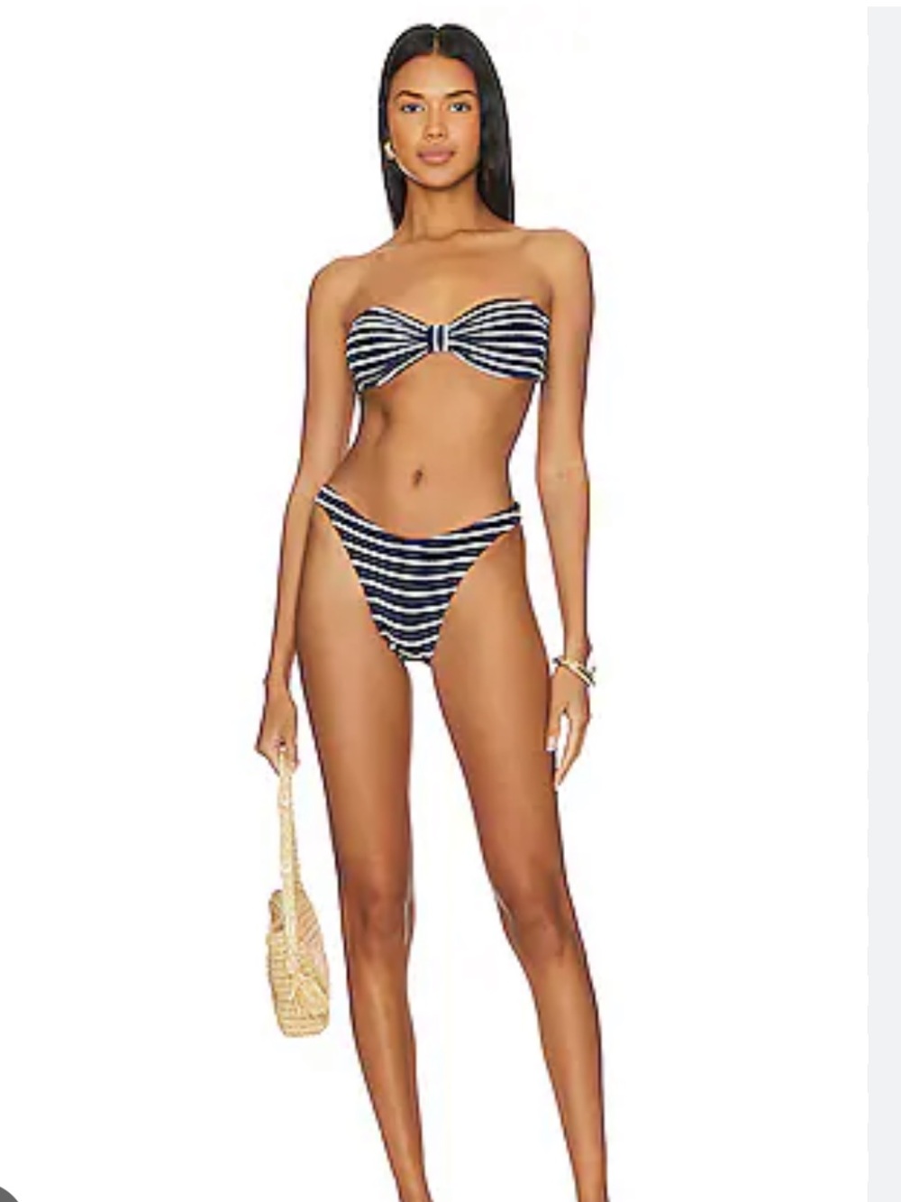 NWT Hunza G Navy and White Striped Jean Bandeau Bikini - Picture 3 of 12